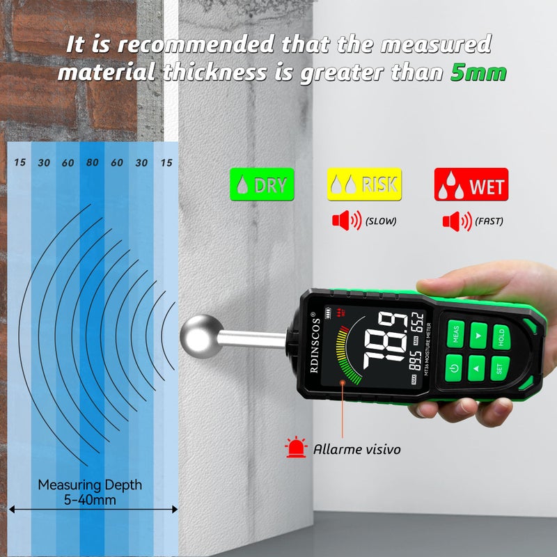 RDINSCOS Moisture Meter for Firewood  Wood Moisture Meters for Walls  Firewood Floor Humidity Detector Lumber Humidity Tester Paper Cerimic Ceiling Firewood Cardboard Humidity Building Material (Black-Ball) - Image 2